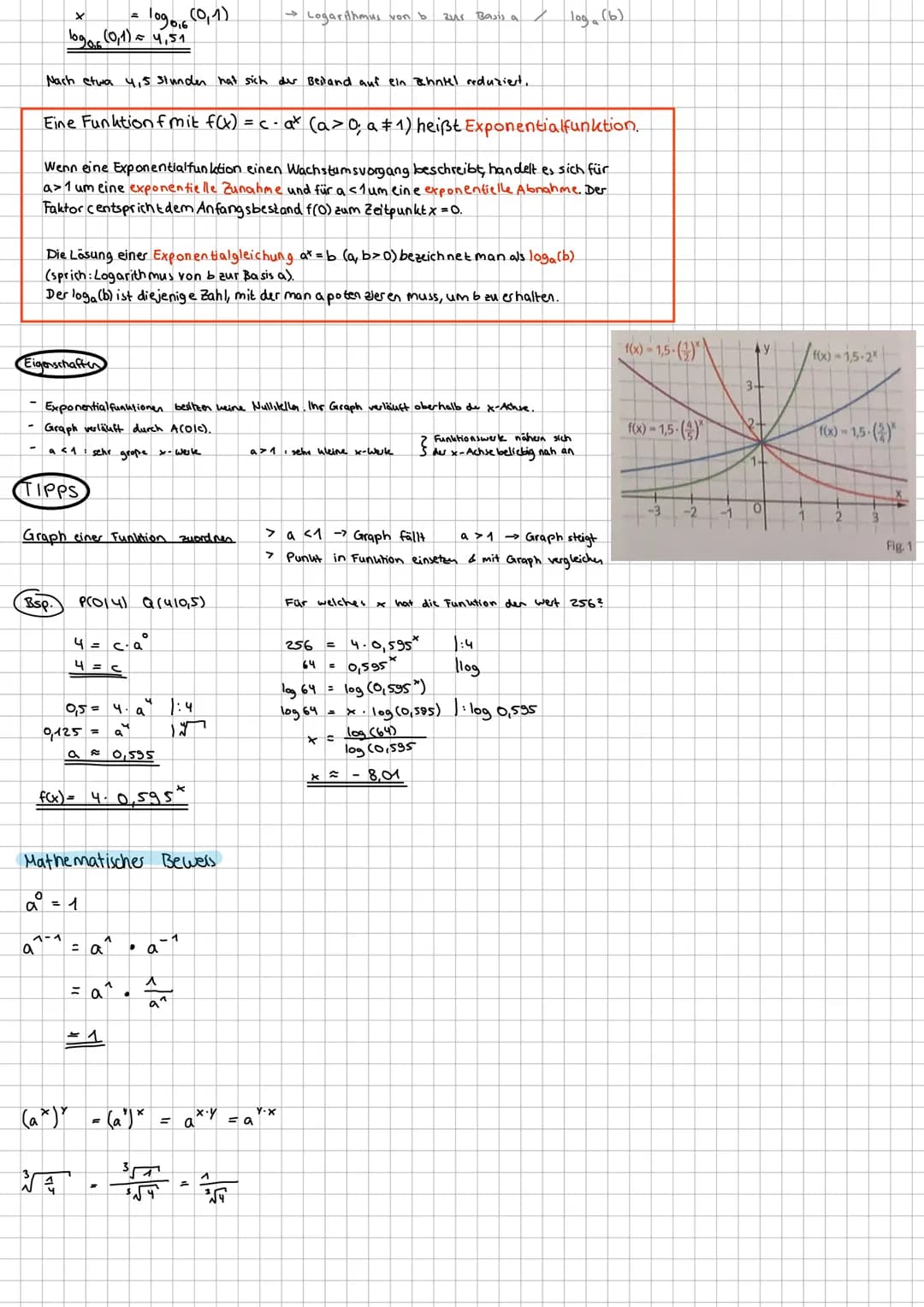 # 1 wiederholung Exponential funktionen
> Variable x im Exponenten.
> Beschrubung von Wachstumsprosessen
> Bestand in gleichen Zeitspannen