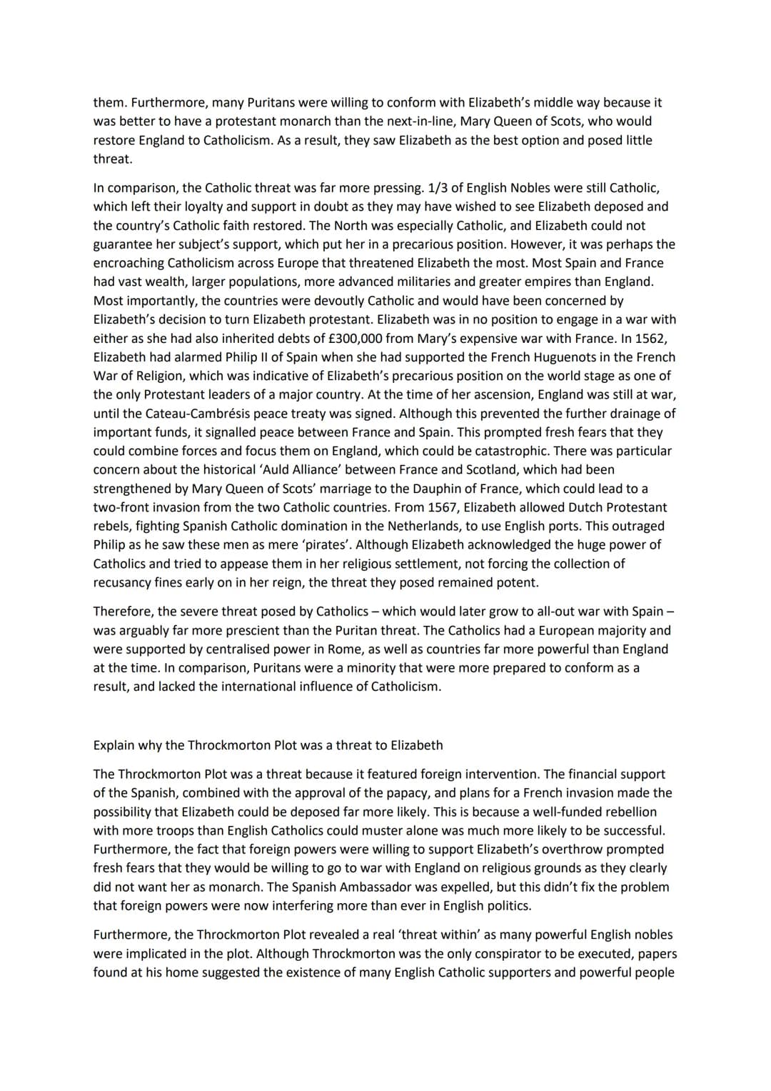 # Elizabethan England Final Preparation
Specimen Paper
Describe two features of Drake's Raid on Cadiz
- Drake destroyed 29 Spanish ships