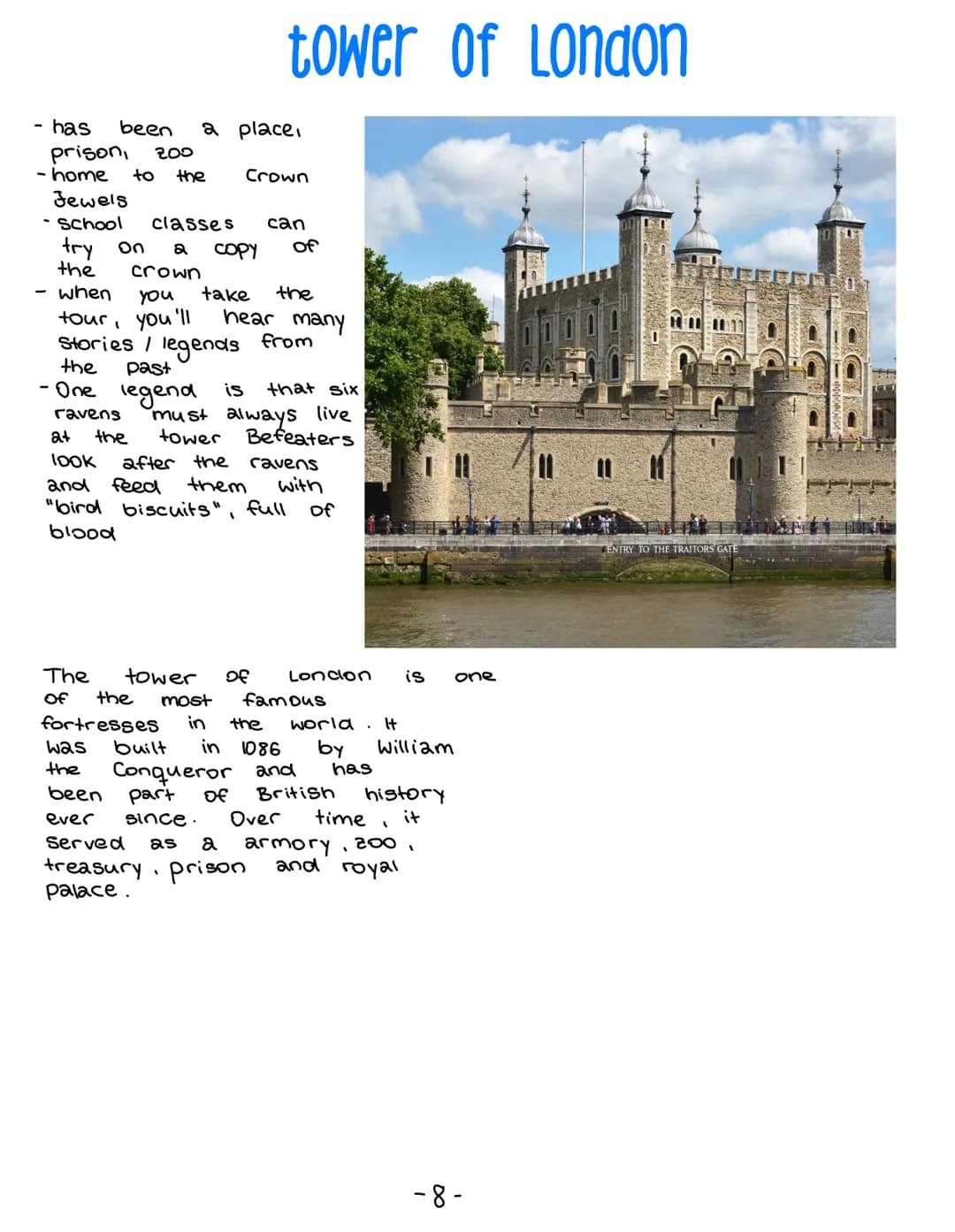 London sights # table of contents
Page: 1- elisabeth tower
2 - london eye
3 - buckingham palace
4- the shard
5- globe theatre
6- tower brid