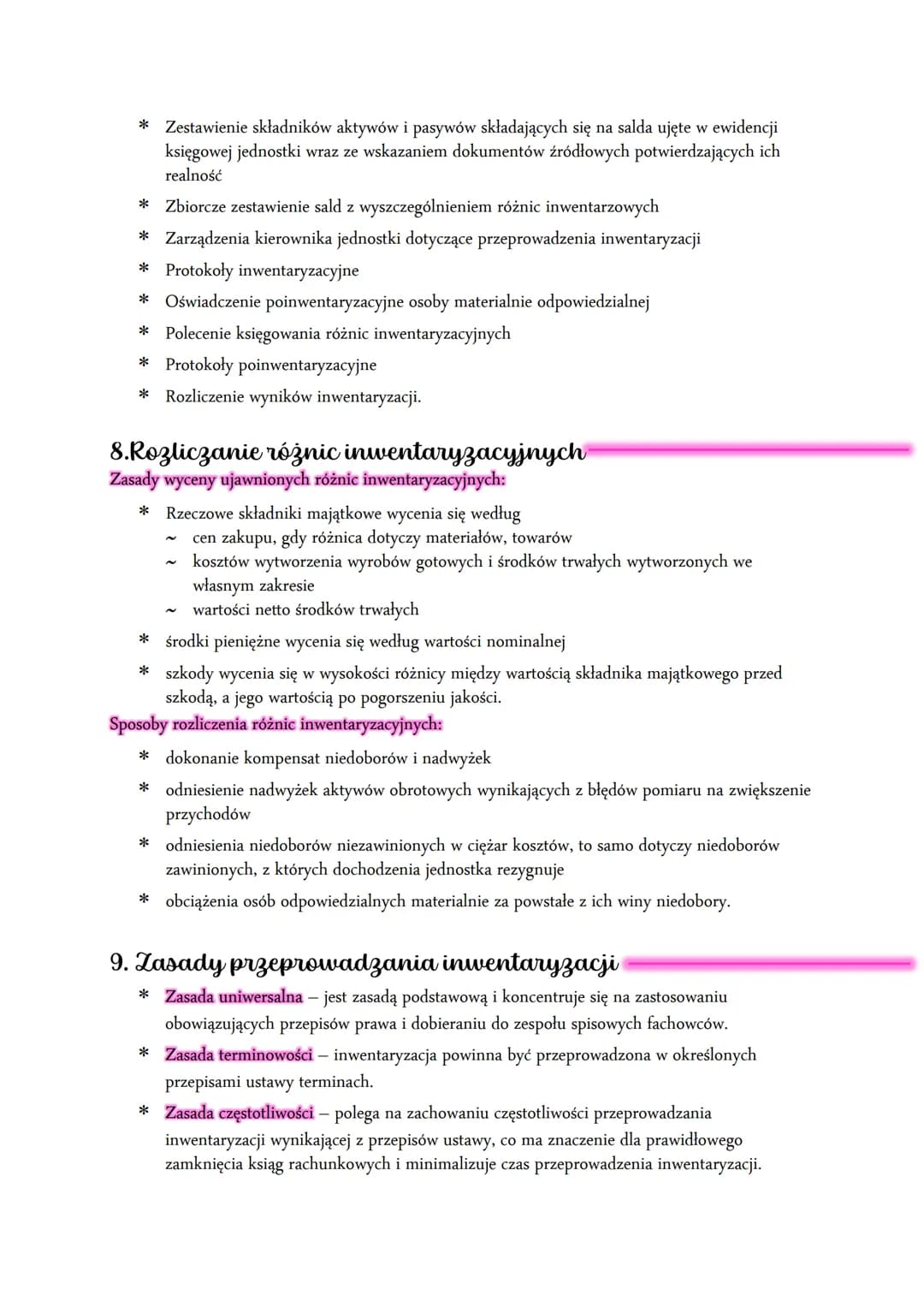 # Inwentaryzacja
1. Pojęcie i cel
Inwentaryzacja polega na ustaleniu za pomocą spisu faktycznego stanu wszystkich rzeczowych i
pieniężnych