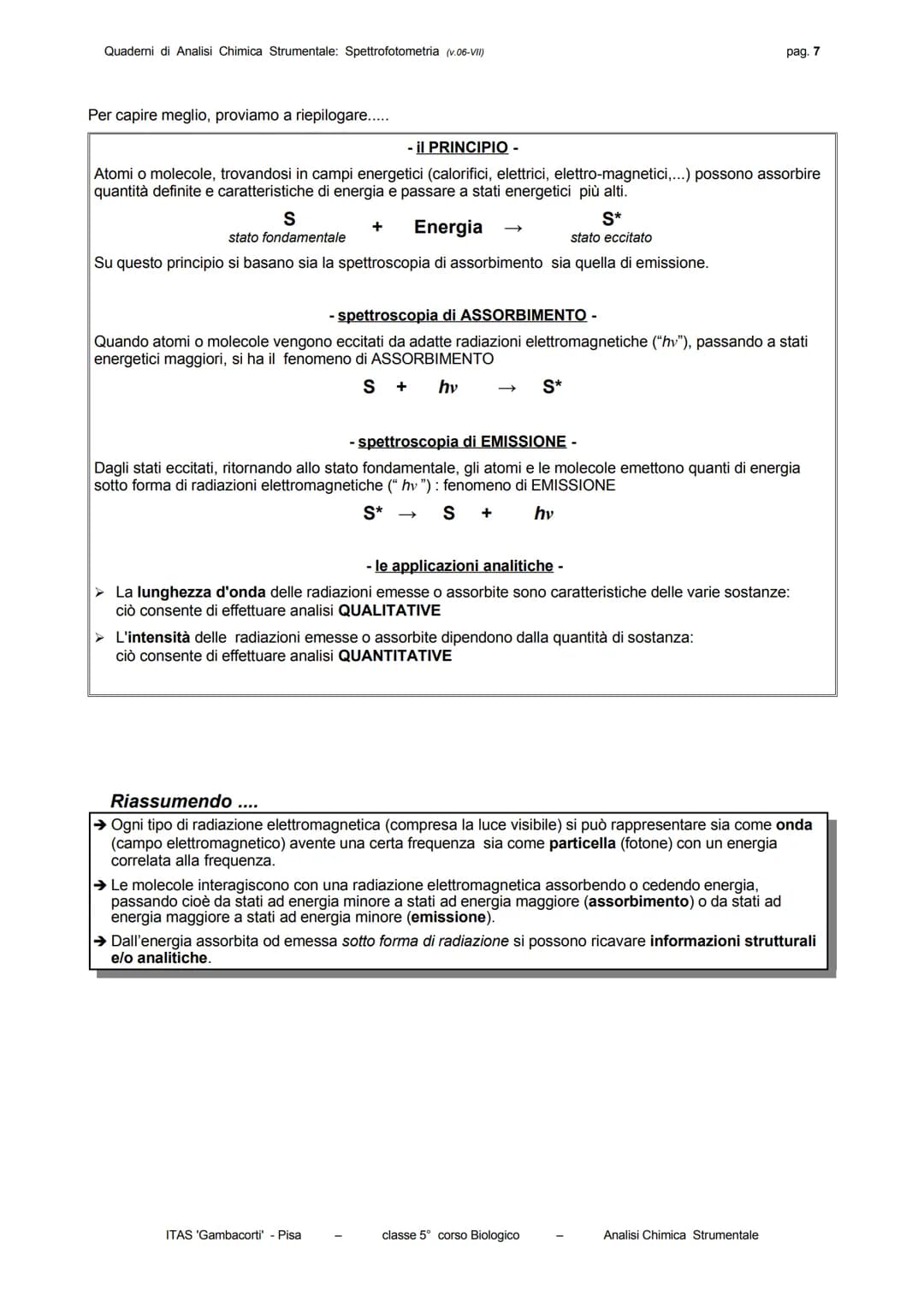 Quaderni di Analisi Chimica Strumentale: Spettrofotometria (v.06-VII)
pag. 3
La frequenza è una grandezza costante per ogni radiazione e ne