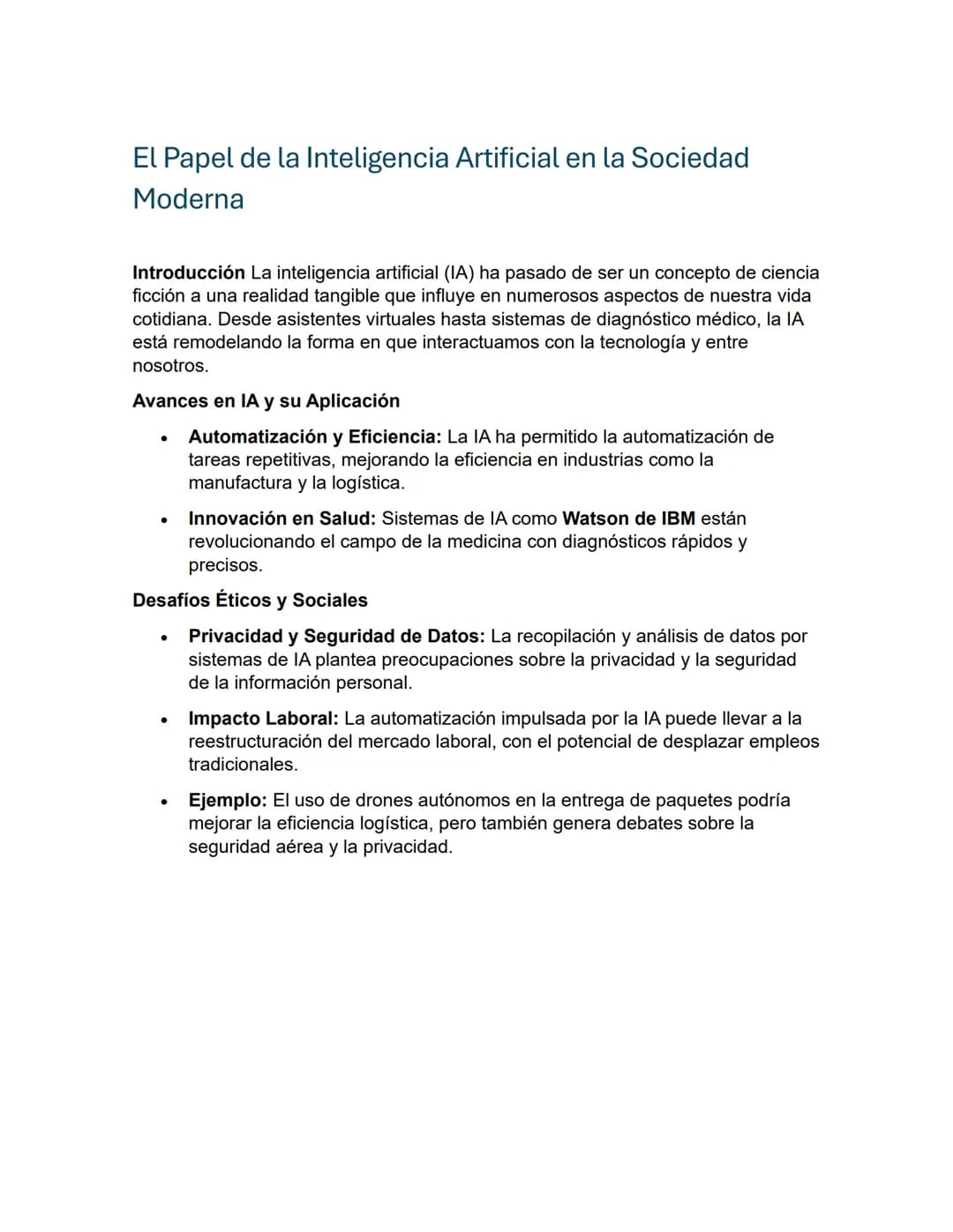 # El Papel de la Inteligencia Artificial en la Sociedad
Moderna
Introducción La inteligencia artificial (IA) ha pasado de ser un concepto