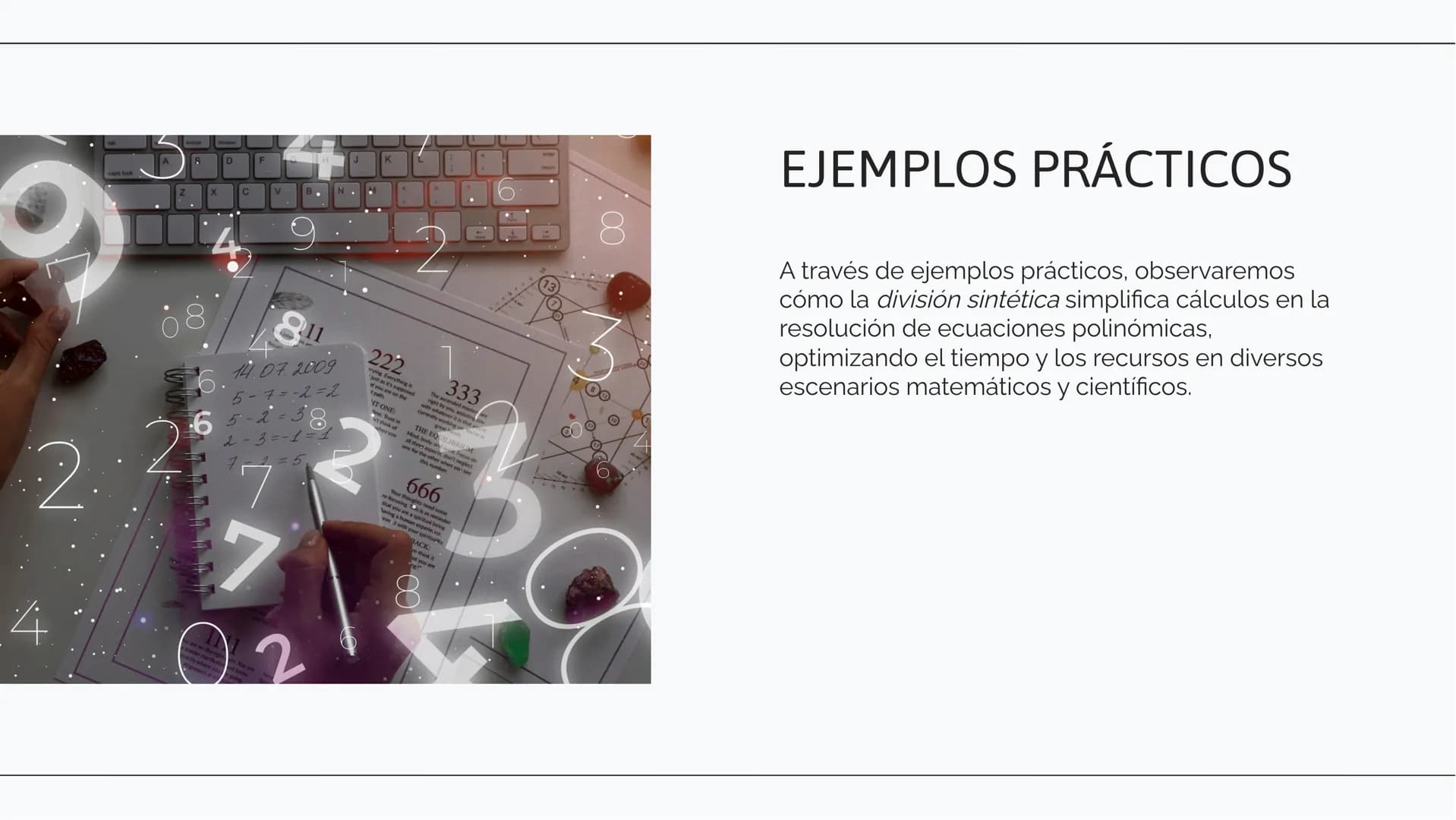 # Optimización de
## Cálculos: La Eficacia
### de la División
### Sintética # INTRODUCCIÓN
En esta presentación exploraremos la
optimizació
