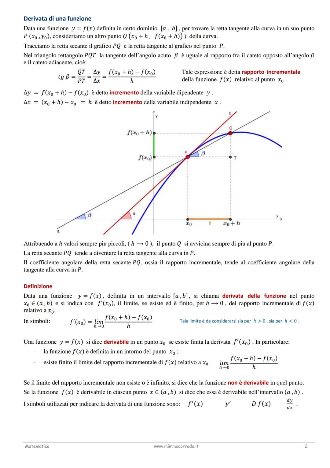 # LA DERIVATA DI UNA FUNZIONE
Teoria
Il problema della tangente
Uno dei problemi classici che portano al concetto di derivata è quello dell
