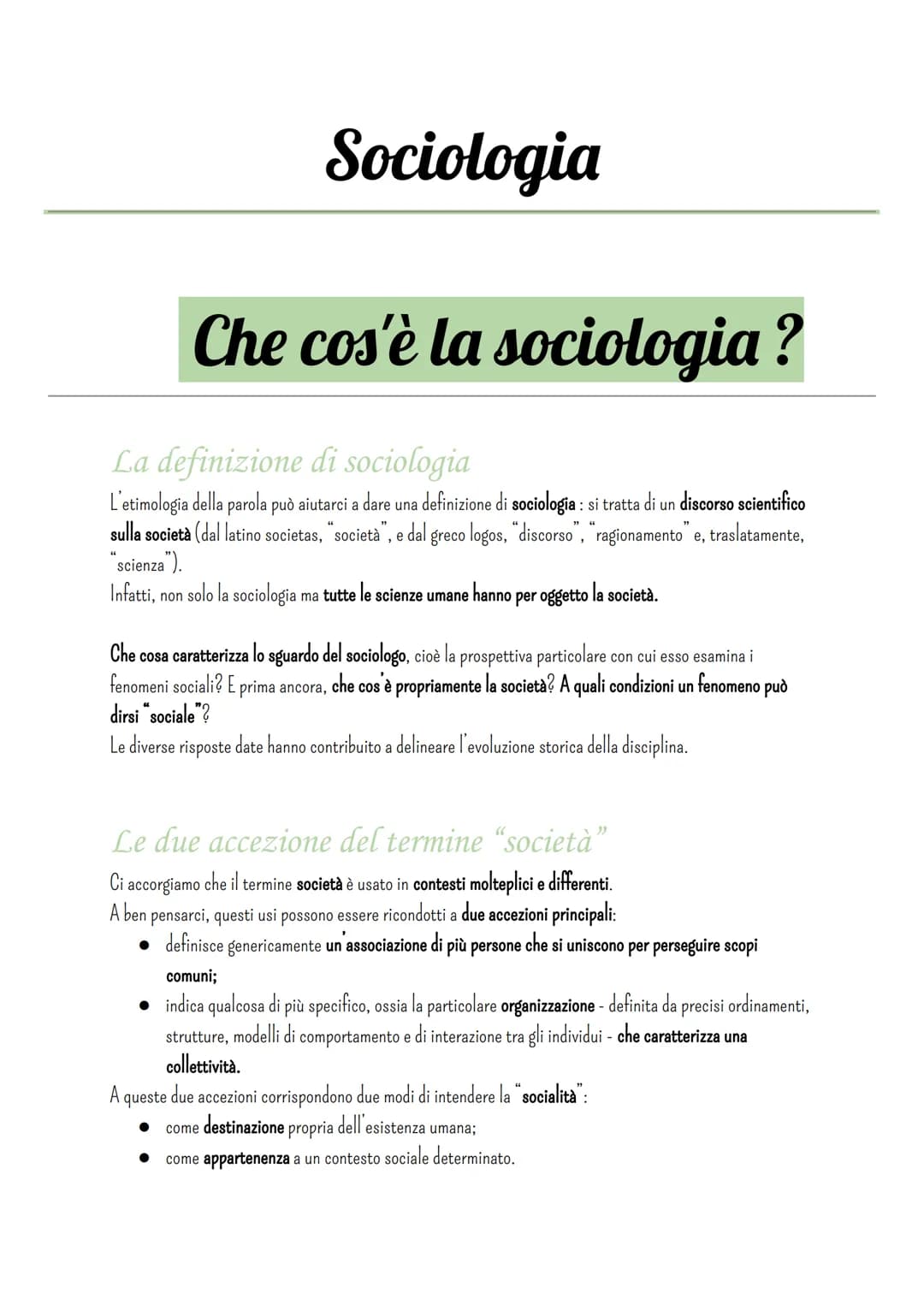 # Sociologia
## Che cos'è la sociologia?
### La definizione di sociologia
L'etimologia della parola può aiutarci a dare una definizione d