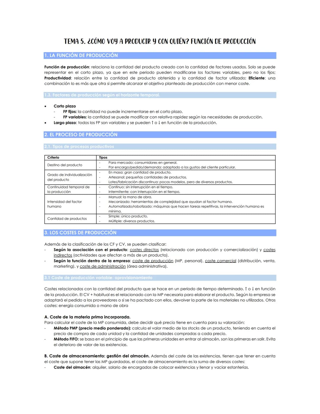 TEMA 5. ¿CÓMO VOY A PRODUCIR Y CON QUIÉN? FUNCIÓN DE PRODUCCIÓN
1. LA FUNCIÓN DE PRODUCCIÓN
Función de producción: relaciona la cantidad de