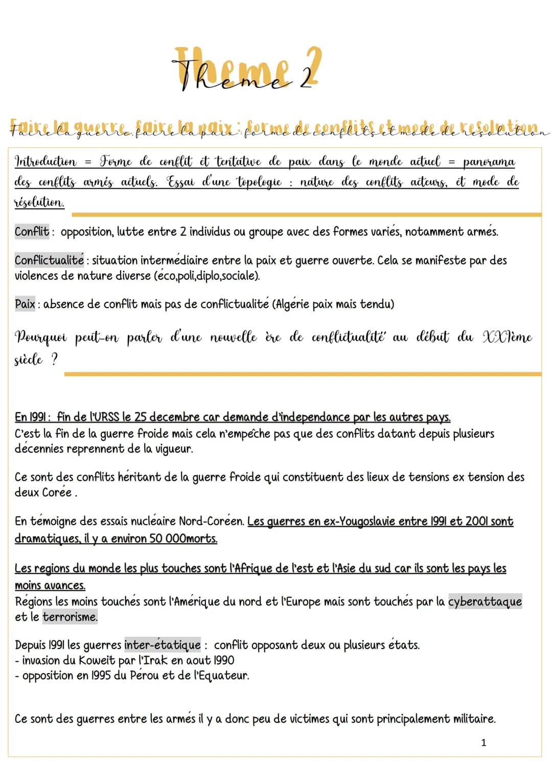 # Theme 2
Faire la guerre faire la paix forme de cenfeites temadre de kedatan
Introduction = Forme de conflit et tentative de paix dans le