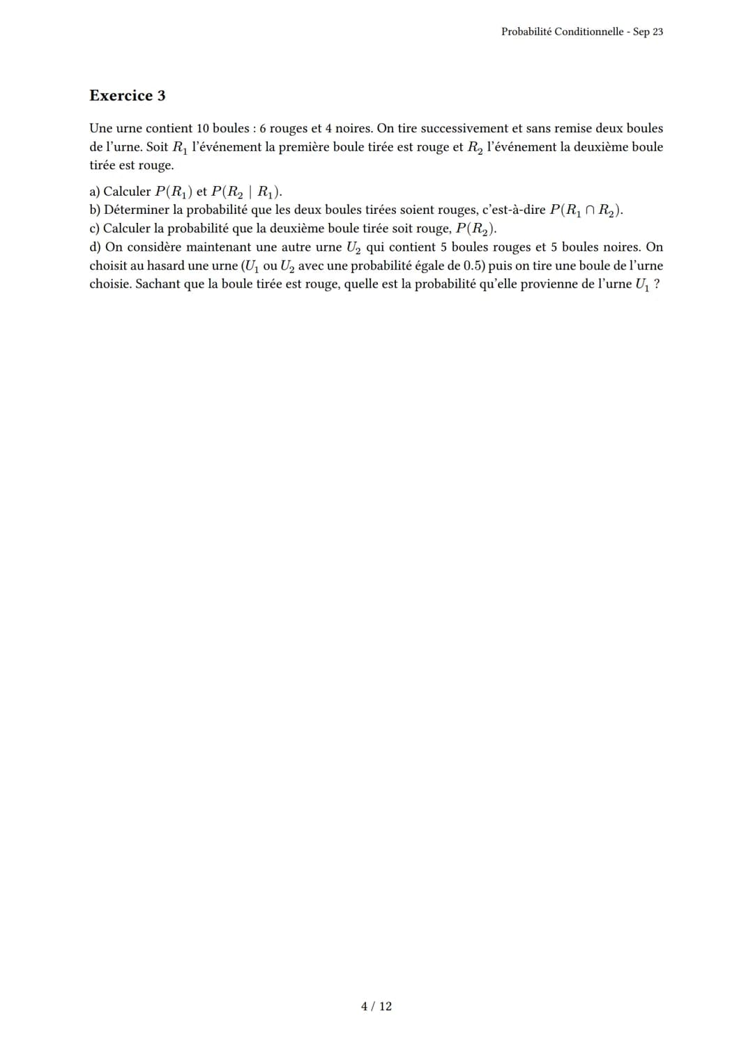 # Probabilité Conditionnelle
Généré par Knowunity.fr - Sep 23
Description: Cet examen couvre la probabilité conditionnelle, les arbres pon