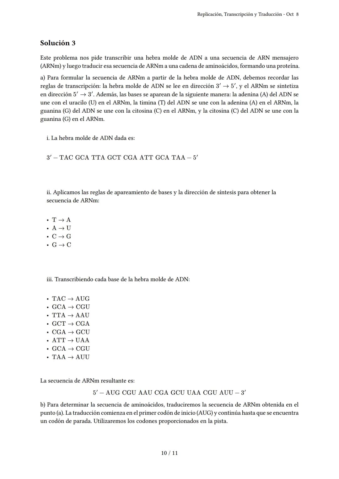 # Replicación, Transcripción y Traducción
Generado por Cielo Guzmán Barreto - Oct 8
Descripción: Este examen cubre los temas de replicació