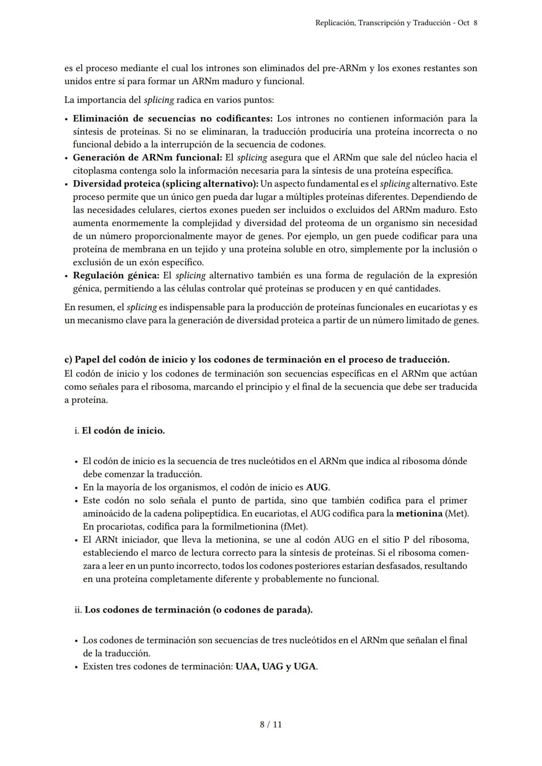 # Replicación, Transcripción y Traducción
Generado por Cielo Guzmán Barreto - Oct 8
Descripción: Este examen cubre los temas de replicació