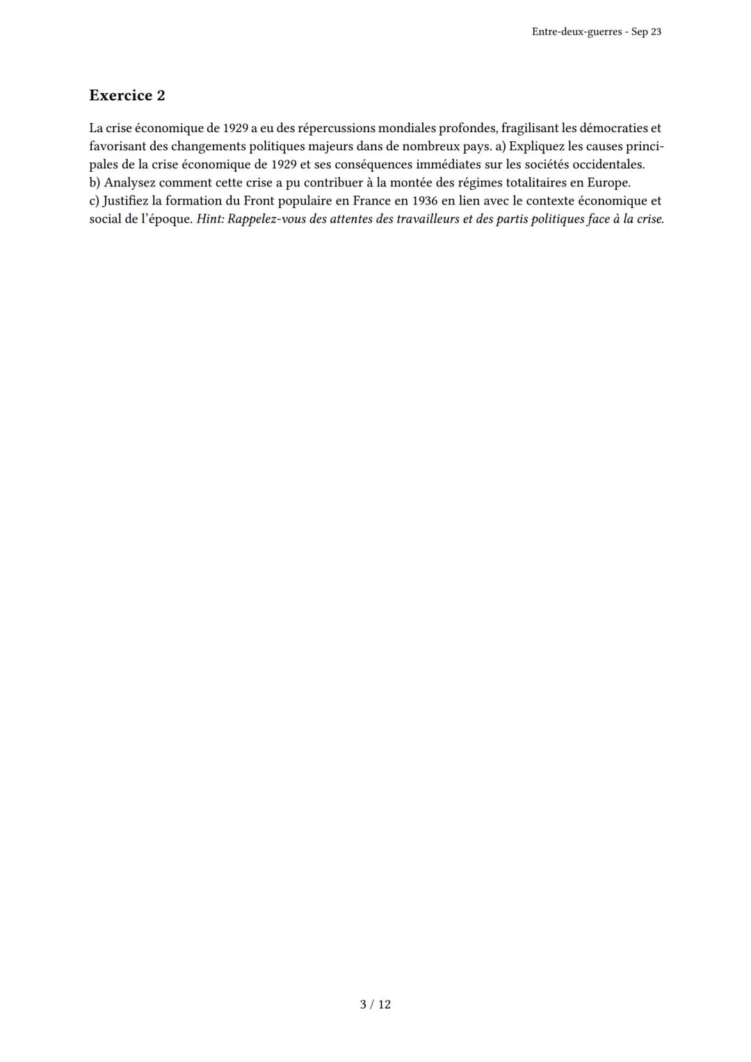 # Entre-deux-guerres
Généré par Knowunity.fr - Sep 23
Description: Cet examen couvre l'Entre-deux-guerres, les démocraties fragilisées et