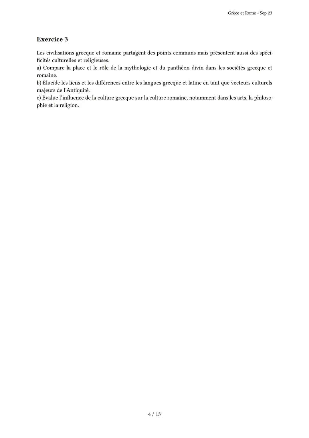 Grèce et Rome
Généré par Knowunity.fr - Sep 23
Description: Cet examen couvre les civilisations grecque et romaine antiques.
Bonne chance